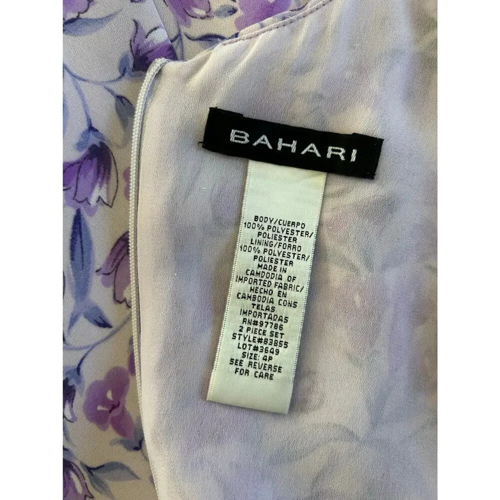 Vintage 90s Y2K Bahari Sleeveless Midi Layered Slip Dress Purple Floral 4 Petite - Picture 5 of 7